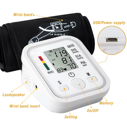 Automatic Upper Arm Blood Pressure Monitor Pulse Meter BP Machine Voice Talking